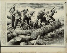 1971 Press Photo Lumberjacks break up a log jam at Clearwater River - lra31138 picture