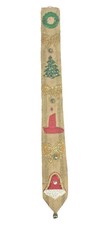 Boho Christmas Holiday Jute Bell Pull Vtg Retro Door Wall Hang Sign 34” x 3.5” picture