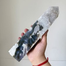 4LB Large Natural Druzy Moss Agate Obelisk Crystal Tower Point Healing Decor picture