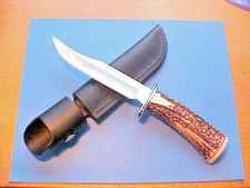 RARE CUSTOM NEW FIXED BLADE BUCK 119 SPECIAL KNIFE STAG HANDLE LEATHER SHEATH picture