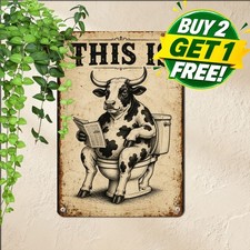 Charming Patterned Cow Metal Sign Vintage Farmhouse Wall Decor Plaque 8x12 picture