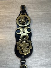 Vintage English Horse Brass  Medallions Leather Strap picture