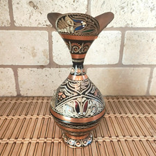 Engraved Copper Ornate Handmade Vintage Bud Vase 7.5