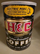 Vintage H&C Brand Coffee Tin Can 2 LB Roanoke VA Woods Bros Electric Perc Prop picture