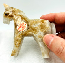 Miniature Brown White Onyx Horse Pony Figurine Carved Stone 3.5 inch Mexico VTG picture