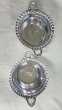 Vintage (2pc) Fine Hand Hammered Mexican Pewter Scalloped Serving Bowl Handled picture