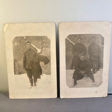 2 WWI Era Italian Soldiers RPPC Uniform Snow Real Photo Postcards Vintage 1910s picture