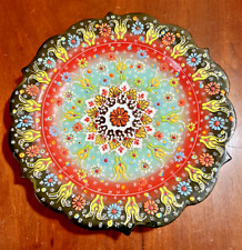 Handcrafted Mina Plate Enamel 3D Painted Decorative Wall Art Multicolor 11.5