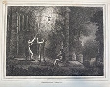 1834 Bat Fowling -Antique Engraving by English artist Samuel Howitt (1756-1822) picture