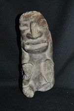 Antique Pre-Columbian Stone Figure Seated Man w/ Hands on Face picture