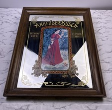 VTG 1992 Anheuser-Busch Budweiser Girl In Red Dress Wood Frame Mirror 19x25 RARE picture