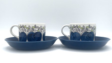 Vintage Rorstrand Viktoria 2 Cup & Saucer Set Sweden Hand Painted Blue Green MCM picture