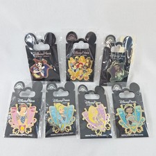 🛡 2016 Disney Princess 7 Pin Lot CREST Cindy Rapunzel Jasmine Snow Tiana Shield picture