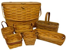 Longaberger Basket Lot: Magazine, Cracker, Thyme, Candle, Tea, Chives, Tee picture