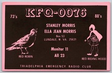 1974 Lundale WV KFQ-0076 CB Radio QSL Card Triadelphia Emergency Club B57 picture