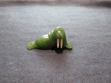 Hand-Carved Canadian-Made Nephrite (Jade) Walrus Figurine With Cow Bone Tusks picture