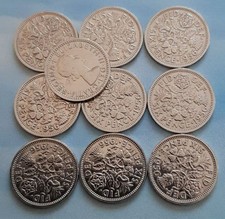Queen Elizabeth UK 6 Pence Coin Set - Lucky Vintage British Coins, 1947-1967 picture