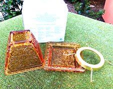 3 Piece Partylite 'Rustic Villa' Amber Glass Candle Holder Set LampShade & Tray picture