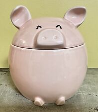 Piggy Pig Glazed Medium 2.3 QT Ceramic Cookie Jar with Lid Small “Pearl” picture
