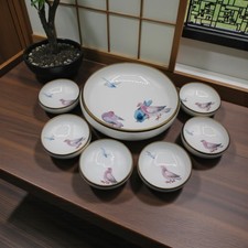 Atq Nippon Dessert Nut Bowls 7 Pc Hand Painted Pigeon Birds Morimura Bros. Japan picture