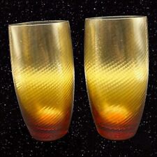 Vinage Mid Century Juice Glasses Set 2 Amber Optic Swirl Art Glass 5.5”T 2.5”W picture