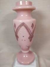 Antique Pink Opaline Glass Bristol Vase Hand Painted Cased Milk Glass Victorian  picture