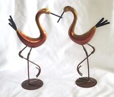 Vintage Pair Of Pink Flamingo Metal Work Figurine Statues 8