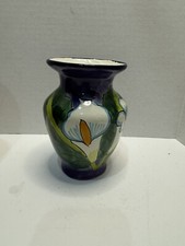 Hand-painted Calla Lily Ceramic Vase Handmade Pottery Mexico 6.25”T picture