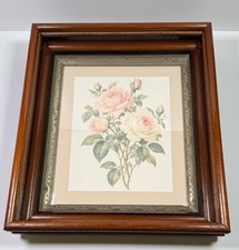 Antique Victorian Deep Well Wood Frame Glass Matted AI Rose Print picture