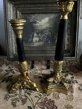 PAIR VINTAGE REGENCY BAROQUE MAITLAND SMITH BRASS/CHROME CANDLE HOLDERS picture