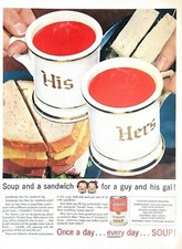 1956 Campbell's Tomato Soup Print Ad His And Hers Soup And Sandwich picture