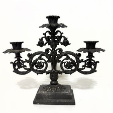Vintage Ornate Gothic Medieval Cast Iron 1Candelabra 2 Arms 3 Candle Holder 13.5 picture