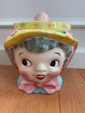 Vintage Lefton Miss Dainty Cookie Jar Gray Grey Hair Figural Head Japan 040 MCM picture