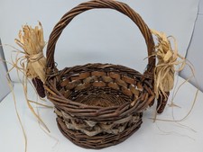 Vintage Rustic Woven Willow Harvest Basket - Twisted Handle Dried Corn Decor picture