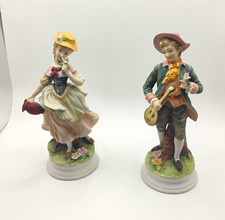 Hand-Painted Glazed Porcelain Couple Figurines Set of 2, Multicolor picture