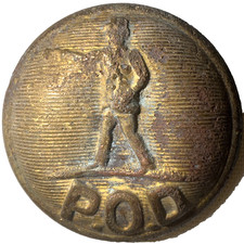 ANTQ RARE 1870s US Post Office POD Button Waterbury Brass Civil Service Unit  picture