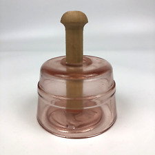 VTG Pink Depression Glass Cow Pattern Butter Mold Wood Handle 4.5x4.5.5.5 picture
