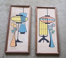 Mid Century Wall Art Belart Co Mendota Minn 12 X 28 Burlap Atomic Still Life  picture