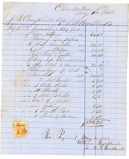 1866 Charleston SC Antique Invoice Gas Pipe Fitting Chandeliers Revenue Stamp picture