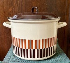 Vintage Moneta Retro Beige Brown Stock Pot 8-Quart Enamel w/Lid Made in Italy picture