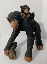 Realistic CHIMPANZEE WITH BABY on back Animal Resin Figurine log, greenery picture
