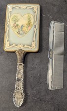 Vtg 1940s-50s Vanity Hand Mirror Courting Couple & Dupont Lido Clear Lucite Comb picture