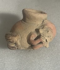 Vtg Pre-Columbian Style Terracotta Moche Shaman Effigy Vessel Folk Art picture