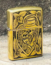 New Custom Hand Engraved Gothic Skull & Scrollwork Art Armor Zippo Lighter picture