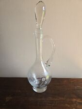 Vintage Hand Blown Crystal Clear Etched Floral Wine/Liquor Decanter W/Stopper picture