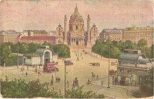 Vienna Austria Karlskirche & Karlsplatz Stadtbahn Pavilions Postcard c1914 picture