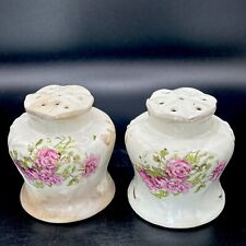 Vintage Porcelain Lilac And Bows Floral Salt And Pepper Shakers Set Purple Gold picture