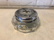 Vintage Possibly Antique Silverplate and Glass Hair Receiver with Floral Dec. picture