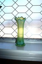 Northwood Glass Feathers Vase Green Opalescent Antique Art Glass picture