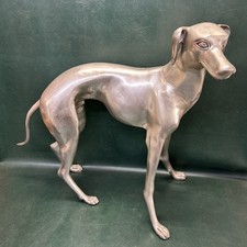 Fine Vintage Life Size Nickle plated Cast Brass Greyhound Whippet Dog  Sculpture picture